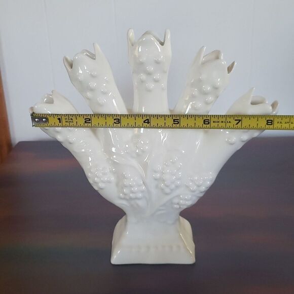RARE Vintage Leart Five 5 Finger Bud Vase with Grapes Design 302W - Picture 6 of 9